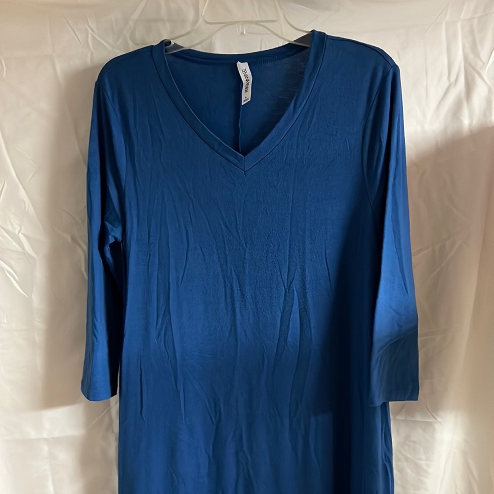 V neck long sleeve blue dress